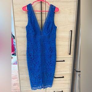Bardot, blue tight lace dress, size 8/M
